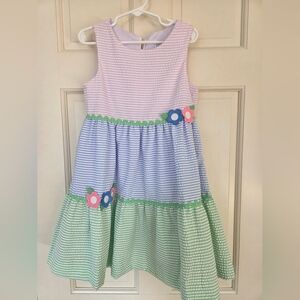 Florence Eisman Striped Pink, Blue, and Green Kids Seersucker Dress